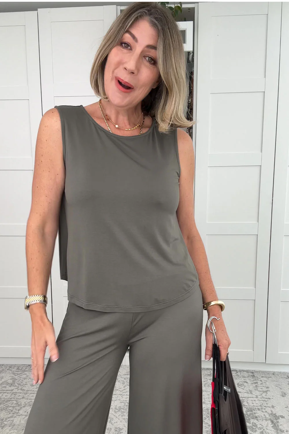 Bamboo Boat Neck Tank - Khaki