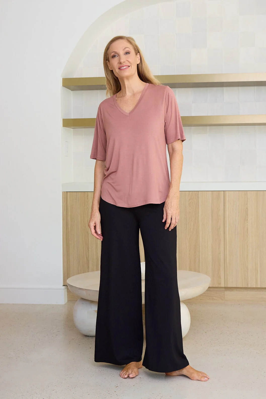 Bamboo V-Neck T-Shirt - Rosewood - Image 3