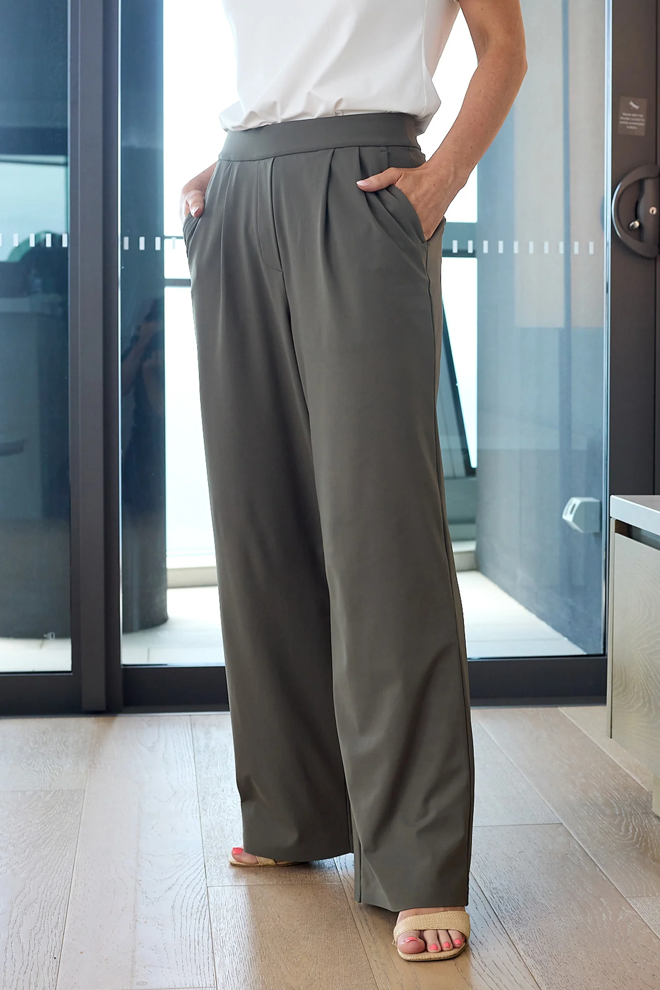 Motion Wide Leg Tailored Pant - Khaki - Image 7